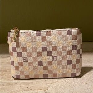 Anne Klein Checkered Beige and Brown Makeup Bag